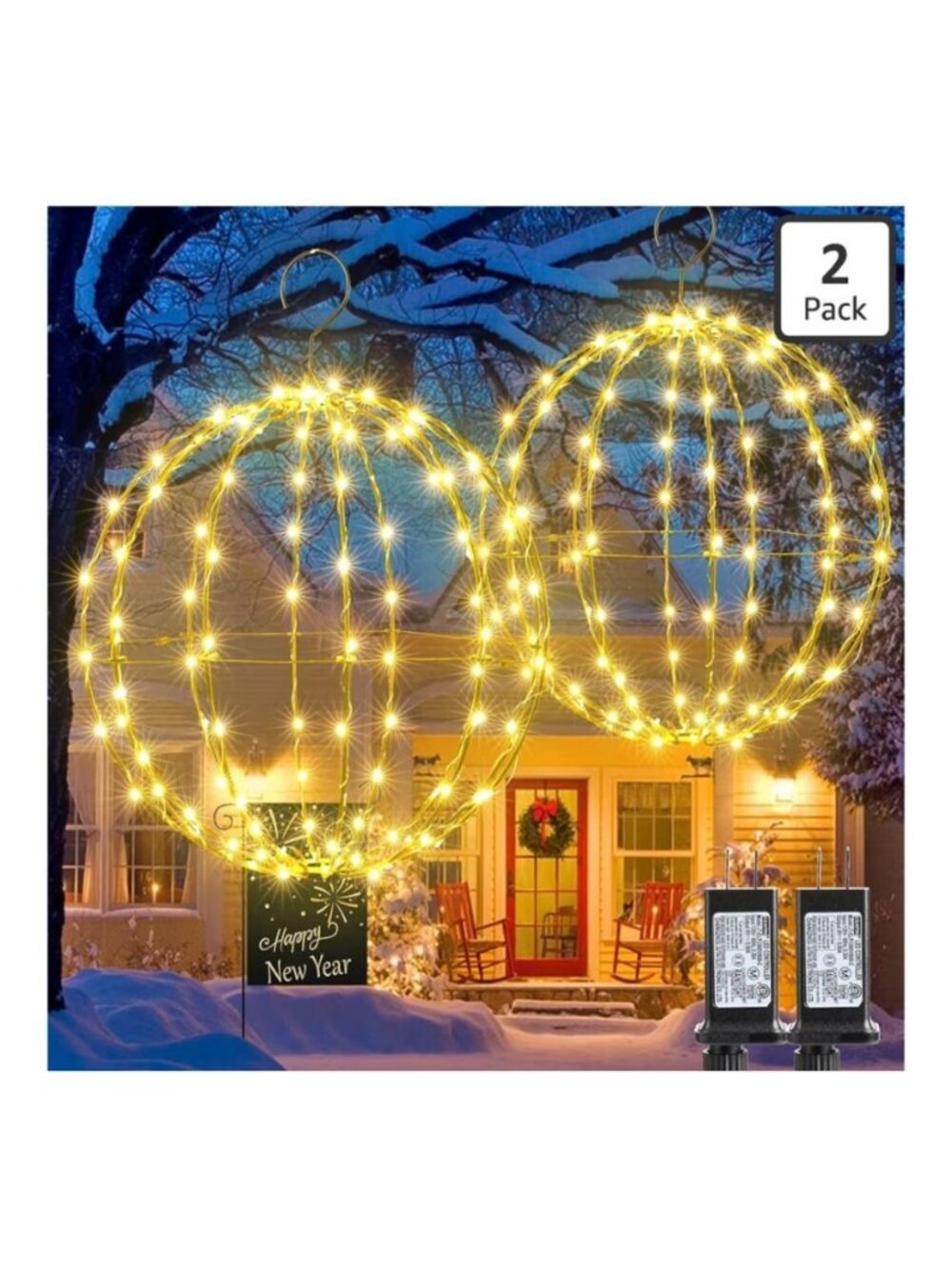 AGOTD 2 Pack 1- 12" 124 LED Ball Lights 1- 8" 81 LEDS 8 Modes Waterproof